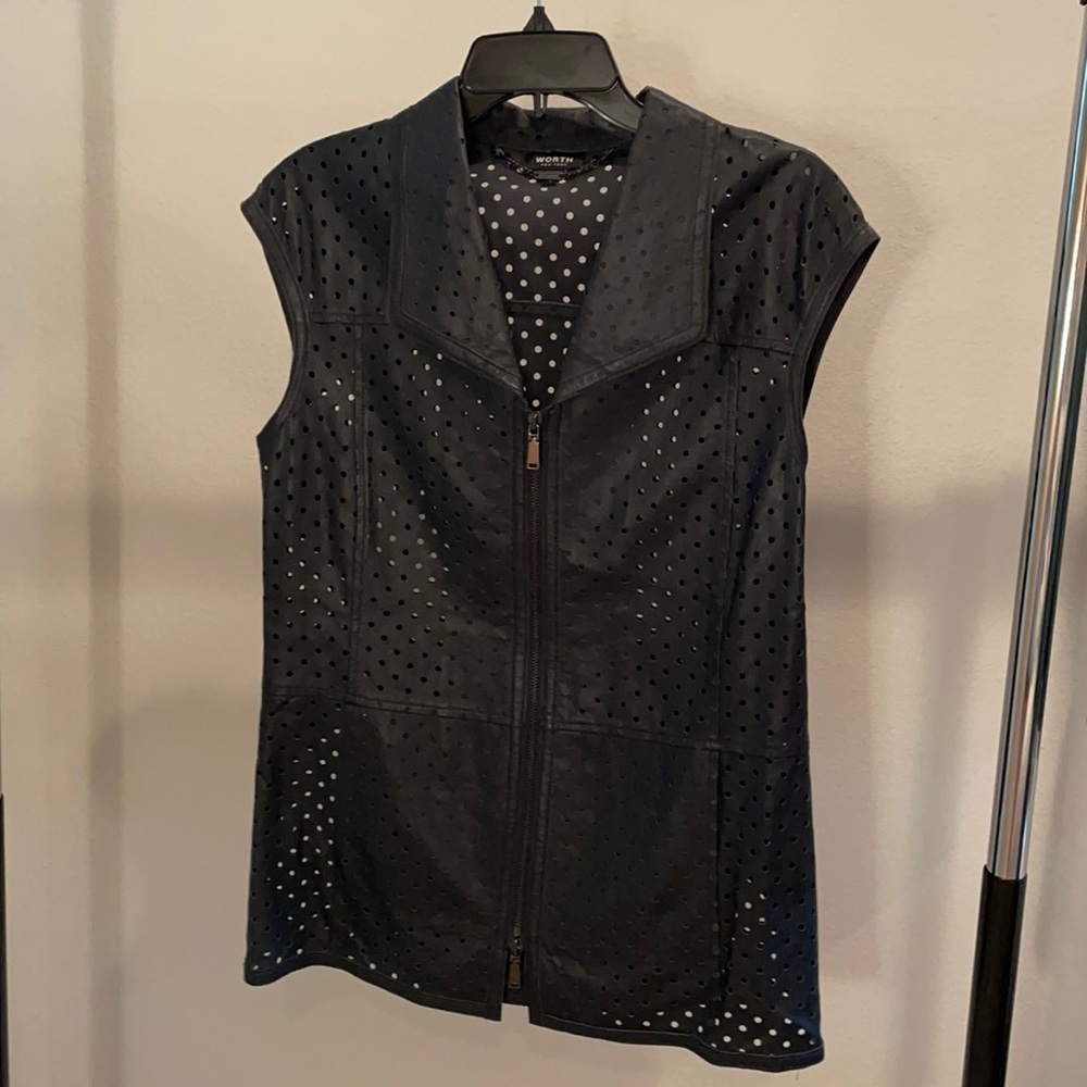 Navy Laser Cut Leather Vest